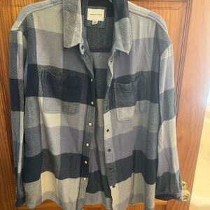 American Eagle Outfitters Blue and Gray Plaid Shirt